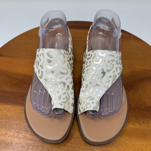 Vionic Ella Leather Thong Sandals White Leopard Size 8 - Picture 3 of 12